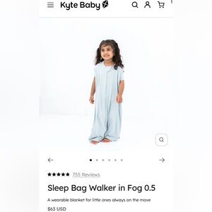 Kyte BABY Sleep Bag Walker, Fog, 0.5 TOG / Sz M (6-18 mo) - Fair Condition